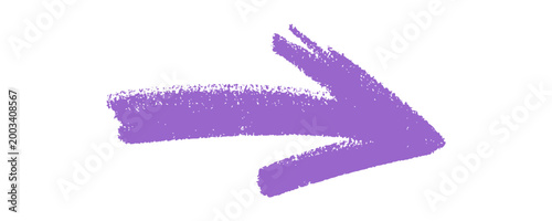 Straight hand drawn purple chalk doodle arrow pointing to the right side. Sketchy directional sign with realistic textured effect for playful branding, educational tools, and creative layouts.