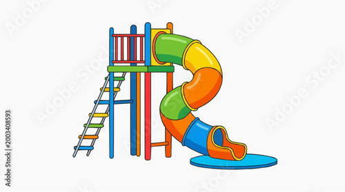 A colorful and inviting playground slide stands ready for adventure, evoking the carefree spirit of childhood. The image bursts with vibrant hues and playful energy.