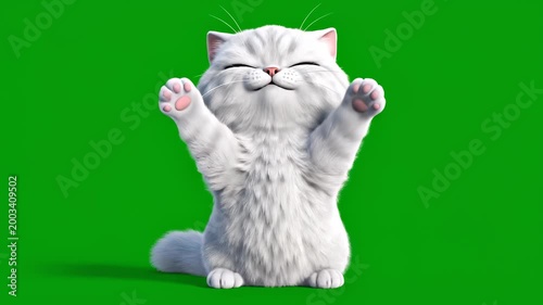 Cat on green screen: Smiling Cat with open arms.