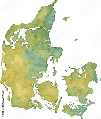 Vector watercolor illustration of map of  Denmark