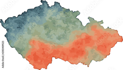 Vector watercolor illustration of map of Czech Republic