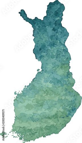Vector watercolor illustration of map of  Finland