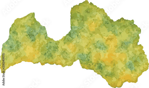 Vector watercolor illustration of map of  Latvia