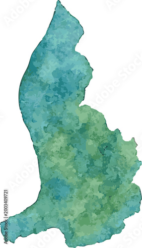 Vector watercolor illustration of map of  Liechtenstei