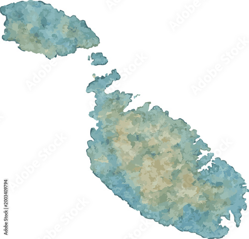Vector watercolor illustration of map of  Malta 