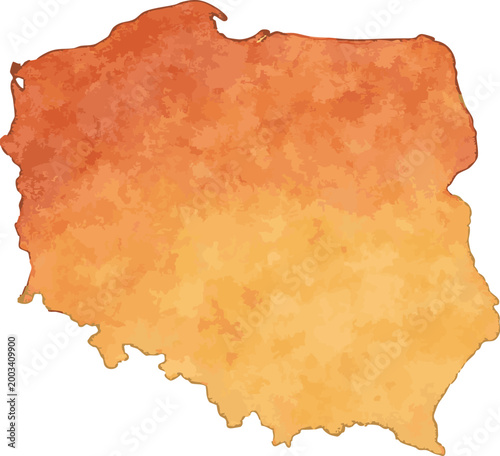 Vector watercolor illustration of map of  Poland