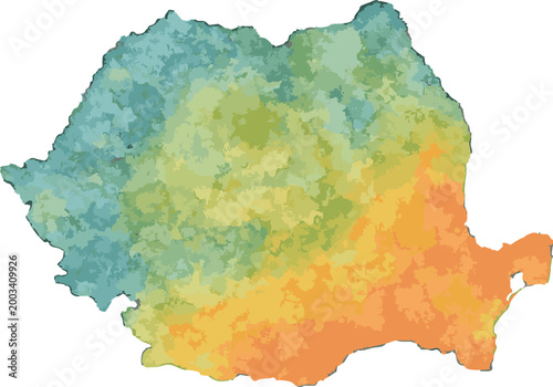 Vector watercolor illustration of map of  romania