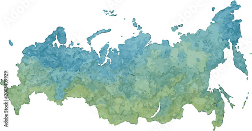 Vector watercolor illustration of map of  Russia