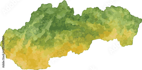 Vector watercolor illustration of map of  Slovakia