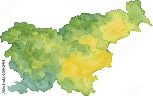 Vector watercolor illustration of map of  Slovenia