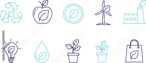 Eco friendly icons with leaves.