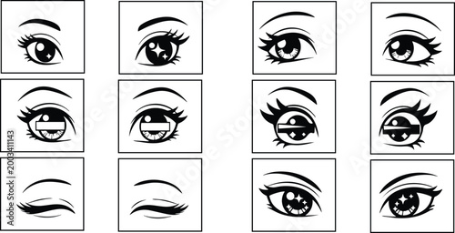 Various anime style eyes with different expressions.