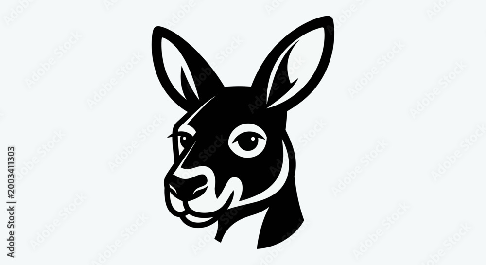 Obraz premium Black and white kangaroo head illustration