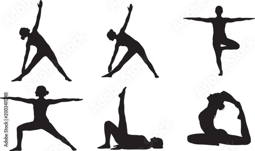 Black silhouette yoga poses for women