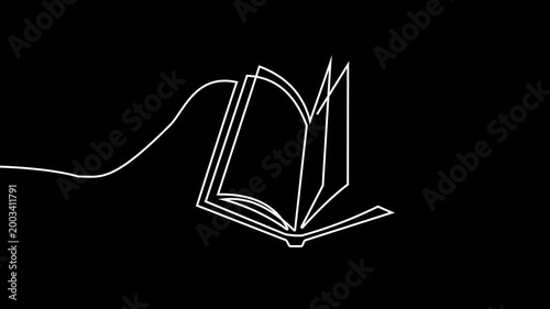 Continuous line of an open book flipping pages minimalist animation reading education
