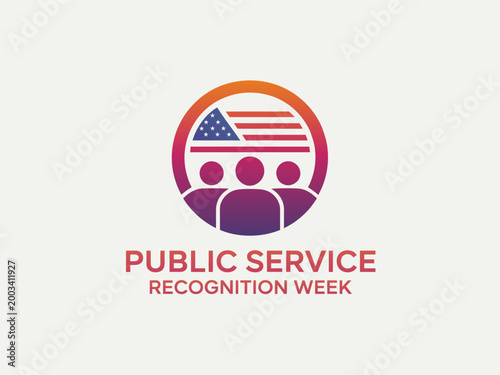 Fotografija Public Service Recognition Week Banner with American Flag and People for Governm
