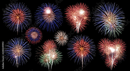 Colorful fireworks illuminating the night sky in a festive display of light and celebration