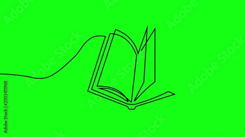 Continuous line of an open book animation on green screen background, reading education