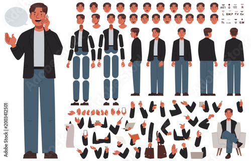 Professional young man character creation set for animation and vector design