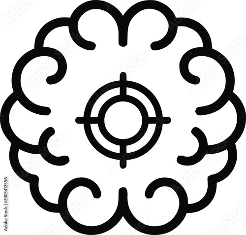 Brain with Target Center Icon for Mental Focus Concentration and Psychology Concept Creative Thinking and Mindfulness Training Vector Symbol
