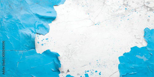 Foto Peeling blue paint texture on weathered concrete wall with cracked plaster, chipped layers and rough surface, distressed grunge background with abstract vintage decay and worn details