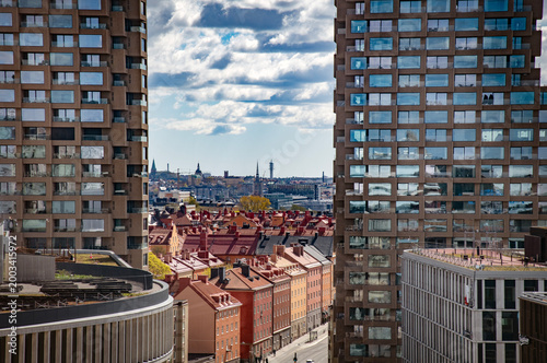 Photography Modern apartments with a blue sky in Stockholm, Sweden