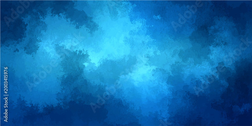 Vector Abstract blue watercolor sky and cloud formations, seamless painted backdrop with moody cloudy gradient.