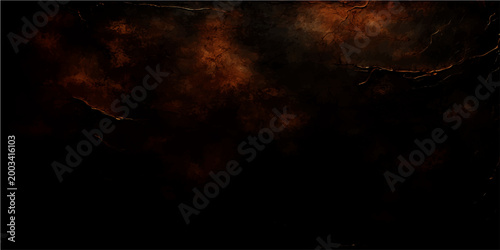 Vector Dark abstract and moody texture in black and orange color with swirling smoke effect with dark background.