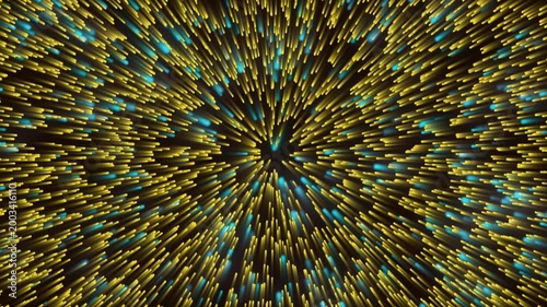 Abstract background featuring a burst of yellow and blue light streaks radiating from the center. Dynamic motion effect.
