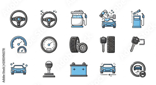 Collection of Automotive Icons and Symbols for Car Services.