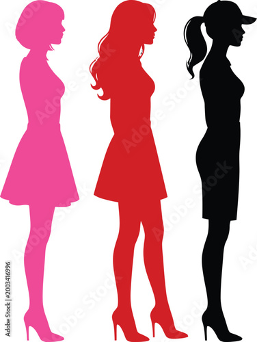 Fashion Woman Silhouette Vector Set - Colorful Female Figures in Summer Dresses and High Heels for Clothing Retail and Lifestyle Branding