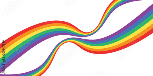 Rainbow wavy ribbon design element. LGBTQ Pride month flag. Rainbow color wave background template shape for banner, poster, flyer, brochure, booklet, cover. Vector illustration backdrop