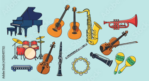 Musical instruments collection illustration