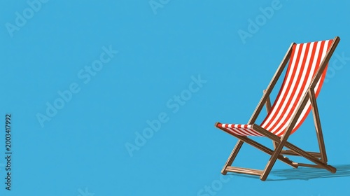 Striped lounge chair corner on bright blue summer sky