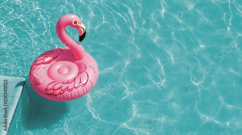 Playful pool scene with flamingo and text room