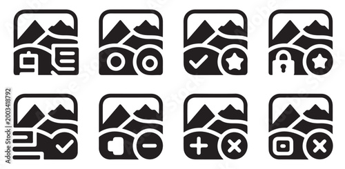 User interface iconography for image editing and smart photo gallery management tools set.