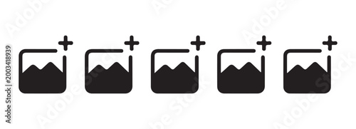 Five identical image icons with plus signs suggesting adding photos or pictures.