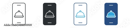Online food order icon set. smartphone with serving cloche. food delivery and ordering concept. vector illustration.

