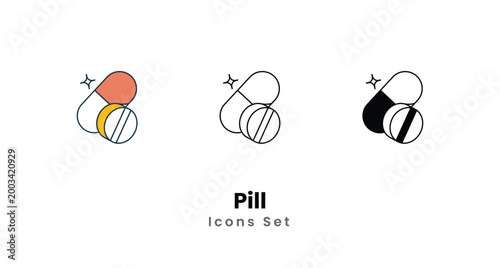 Pill icons vector set stock illustration