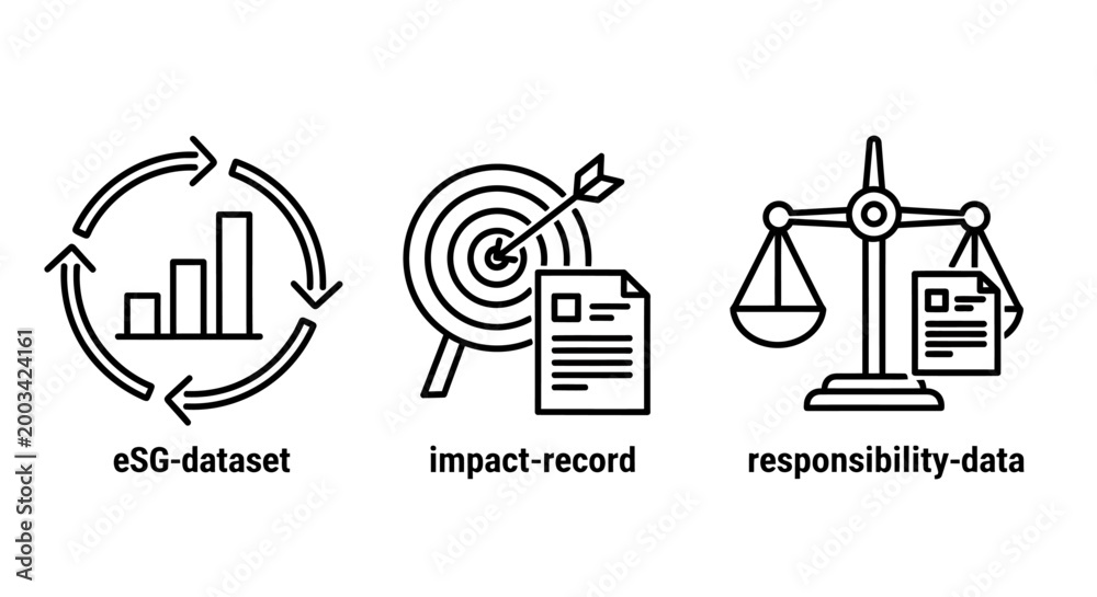 Fototapeta premium Esg reporting and corporate responsibility data icons with responsibility sustainability business governance environment document analysis corporate management strategy investment graphics