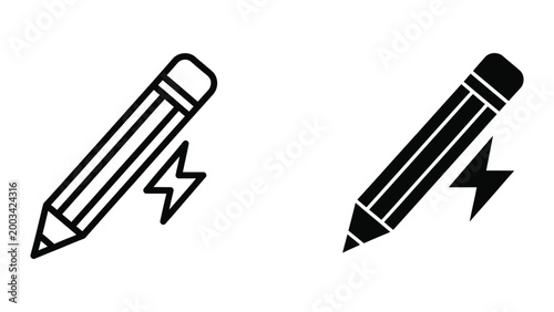 Two pencils with lightning bolts icon