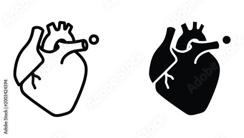 Simple black and white heart with blood vessels illustration