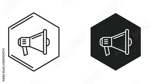 Canvas Print Minimalist megaphone icon in white on dark background