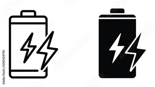 Electric battery icon with lightning bolt symbol in black and white
