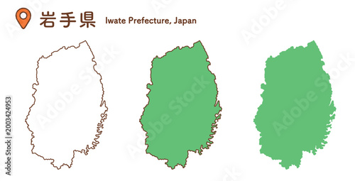 岩手県の地図イラストセット｜日本地図・都道府県・教材