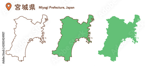 宮城県の地図イラストセット｜日本地図・都道府県・教材