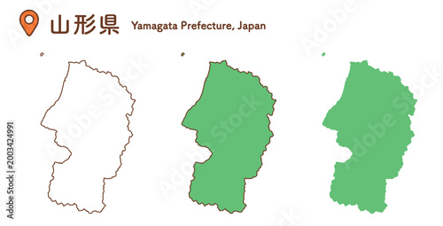 山形県の地図イラストセット｜日本地図・都道府県・教材