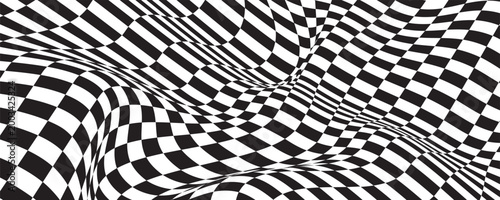 Black and white checkered pattern. Chess pattern. Black and white checkered background. 3D checkered wallpaper. vector illustrationPrint