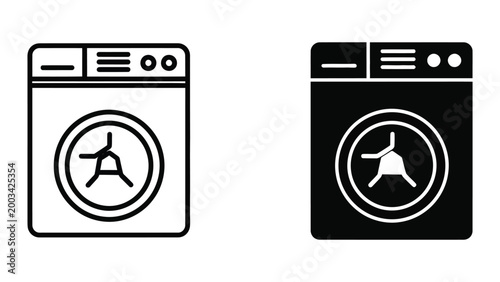 Modern washing machine icons in black and white