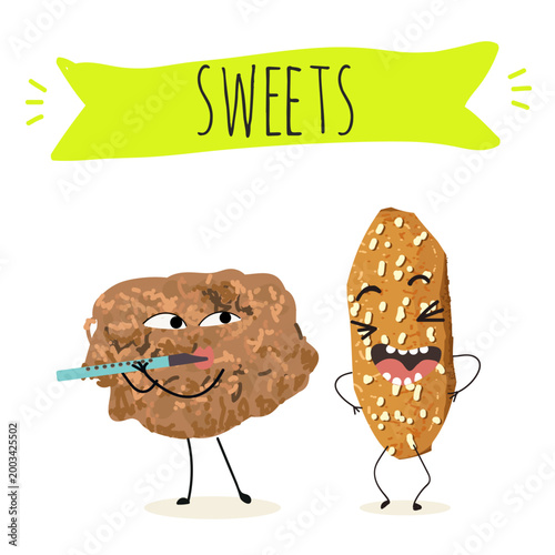 Funny Characters brutti ma buoni, biscotti regina, italy dessert, hand drawn vector illustration.